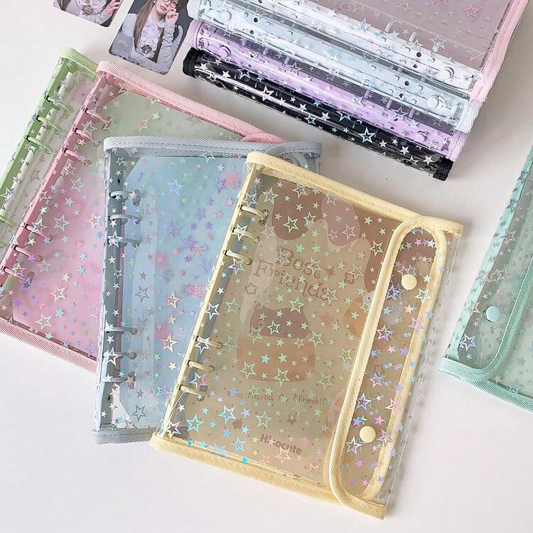 1pc Shiny Cartoon A5 Star Loose-Leaf Double Snap Photo Album, Student 4-Grid Small Card Storage Binder, Multi-Purpose Student Loose-Leaf Cover Notebook - Photo Album - View 3
