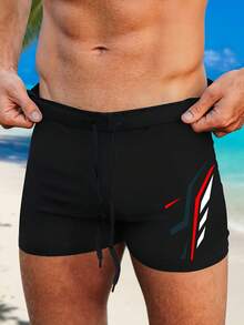 2 Packs Men's Tight Fit Printed Swim Briefs , With Adjustable Drawstring For Beach Pool Surfing Summer Daily Water Activities Boxer Briefs - Black - View 3