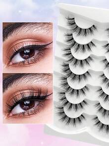 ENCHUW 7 Pairs Lashes With Clear Band Natural Look False Eyelashes Fluffy False Lashes Pack Wispy Eyelashes Curly Eyelashes For Daily Wear - Black - View 4