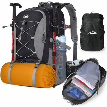 Sac à dos de randonnée 50L imperméable, grand format, idéal pour les voyages et le trekking. Compartiment à chaussures et poche étanche inclus. Convient aux hommes et aux femmes. Sac à dos de camping léger pour les activités sportives en plein air.
