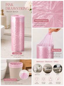 400/200/100/50pcs Pink Drawstring Trash Bags - Rose Scented Thick Leak-Proof Garbage Bags, 4-5 Gallon Small Capacity, Durable And Sturdy, Suitable For Bathroom, Kitchen And Daily Home Use - Multicolor - View 8