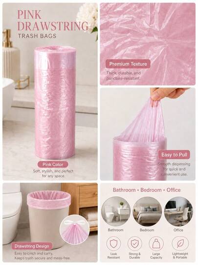 400/200/100/50 pezzi Sacchetti per rifiuti rosa con coulisse - Sacchetti per rifiuti profumati alla rosa, spessi e impermeabili, capacità piccola 4-5 galloni, durevoli e resistenti, adatti per bagno, cucina e uso domestico quotidiano