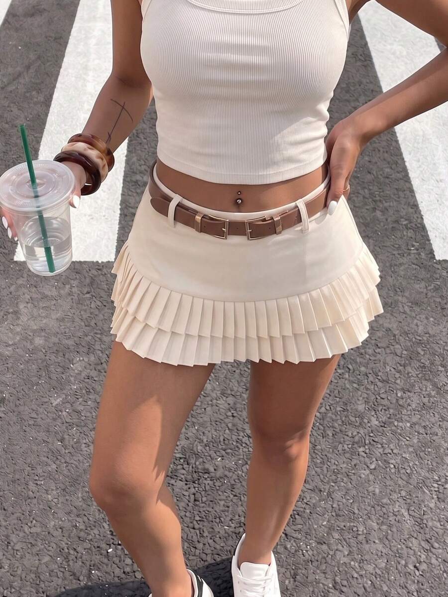 Minifalda versátil de cintura baja sexy con pliegues desaparecidos para la Bottom del Body estilo Y2K - blanquecino - Ver 1