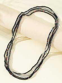 5pcs/Set Mix & Match Cuentas de Semilla Elásticas Bohemias Multicolor Combinación de Moda Cadena de Cintura, Pulsera, Cadena Corporal para Niñas - gris oscuro - Ver 1