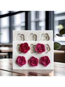 6-Hole 3D Rose Silicone Mold, Multi Use Flower Mold For Scented Candle Handmade Soap Chocolate Candy Fondant DIY Cake Baking Kitchen Tools - Multicolor - View 5