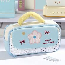 1pc Star Butterfly Floral Polka Dot Pencil Bag, Cute Girly Handheld Multi-Layer Large Capacity Portable Pen Case, For Girls, Back, First Day Of School - Multicolor - View 11