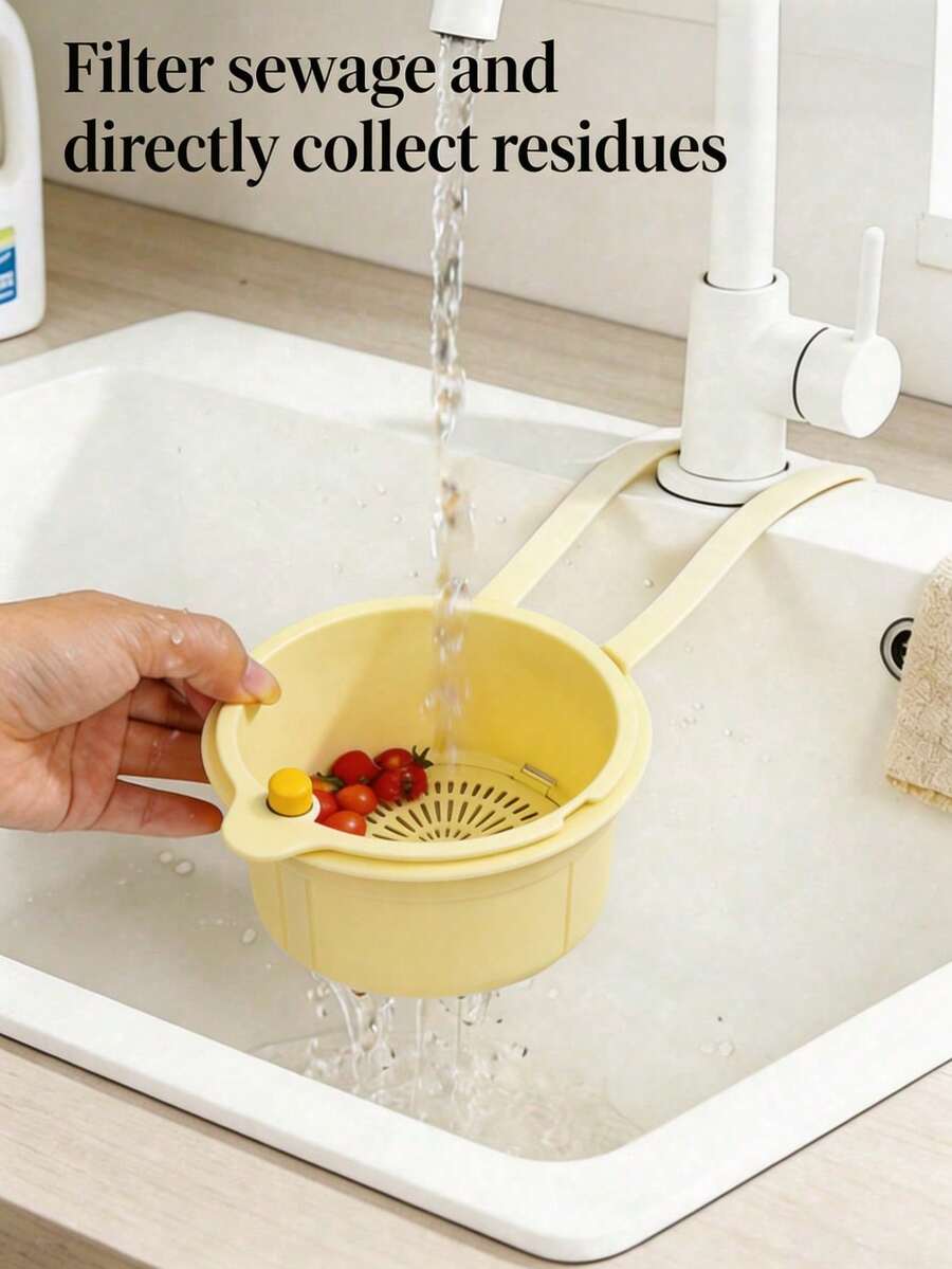 1件裝廚房懸掛式水槽食物殘渣過濾器，蔬菜洗滌盆排水籃，剩食過濾收納桶 - 米白色 - 查看 1