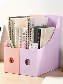 1/10pcs Desktop File Holder Student Data Rack Office Supplies Plastic Book Shelf File Storage Box Back To School - Multicolor - View 5