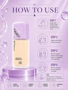 Maybelline Teint Idole Ultra Wear Foundation #C10, ukuran penuh 35ml / sampel 10ml, ringan dan tahan lama, tahan keringat, hasil akhir matte, coverage efektif, cocok untuk warna kulit netral hingga natural. - #C10 - View 12