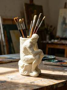 1pc White Thinker Statue Pen Holder Desktop Organizer Storage Rack Suitable For Desk Studio Art Room Office Bookshelf Display Storage Accessory Creative Gift Relaxing Atmosphere Artcore - 1pc - View 4