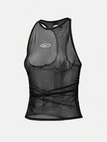 Nike Sportswear Women's Fitted Sheer Tank Top With Racerback Design, Elastic Sheer Breathable Tank Top IU2648-010 - Hitam - View 1