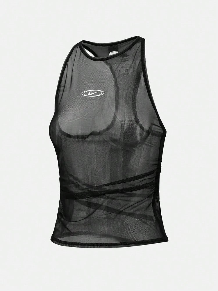 Nike Sportswear Women's Fitted Sheer Tank Top With Racerback Design, Elastic Sheer Breathable Tank Top IU2648-010 - Hitam - View 1