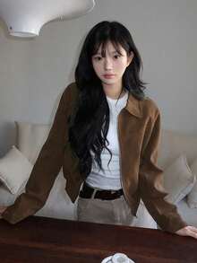 French Vintage Style Lapel Jacket, Commuter Versatile Autumn New Short Coat Tops - Chocolate Brown - View 3
