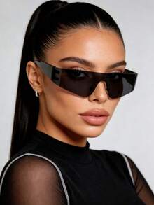 1pc Frameless Women's One-Piece Punk Sports Fashion Glasses For Outdoor - Black - View 4