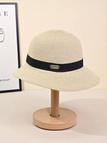1pc Women's Summer New Solid Color Minimalist Versatile Easy-To-Care Elegant Outdoor Sun Protection Beach Straw Hat, Summer Hot-Selling Fashion Easy-To-Care Face-Slimming Outdoor Sun Protection Bucket Hat, Comfortable Elegant Elegant Casual Suitable For Outings, Gatherings, Shopping, Travel, Vacation And Other Occasions - Multicolor - View 4