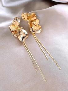 1 Pasang Anting Rumbai Panjang Bunga Logam Emas Baru dengan Rhinestone, Anting Modis Unik dan Serbaguna untuk Pemakaian Sehari-hari Wanita - subang - View 2