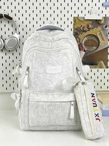 Fashion College Style Letter Embroidered Multi-Pocket Functional Backpack, Multi-Compartment Large Capacity Design, Books, Notebooks, Stationery Can Be Organized In Sections. Side Pockets Can Hold Water Bottles And Umbrellas, Wide Pressure-Relief Shoulder Straps, Comfortable For Long-Term Wear, Water-Resistant And Wear-Resistant Fabric. Suitable For School, Tutoring, Work Commute, Shopping, Travel And More, Perfect For Back To School Season - Multicolor - View 14