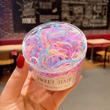 Approx. 500pcs Transparent Jar Packed Jelly Milkshake Color Small Elastic Rubber Bands, Disposable Strong Stretchable Hair Ties, Colorful High Elasticity Hair Bands, Non-Damaging Hair Ropes - Multicolor - View 4