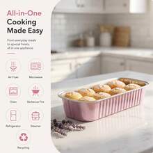 50 Pack Mini Loaf Baking Pans 200ml Foil Cake Tins With Lids & Spoons Pink - Pink - View 3