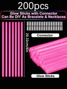 200/100/10pcs 8 Inch Glow Sticks, Ultra Bright Glow Sticks, Party Decorations, Glow For 10 To 12 Hours In The Dark, Can Make Bracelets, Necklaces And More, Suitable For Parties, Holiday Parties, Gatherings, Bars, Birthdays, Concerts, Holiday Celebrations - Pink - View 9