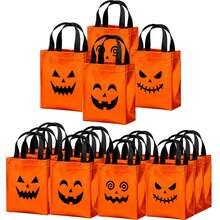 24pcs Halloween Orange Tote Bags 20x25cm Pumpkin & Ghost Face Mixed Design Day Of The Dead Holiday Party Candy Gift Packaging - Orange - View 1