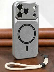 Luxury Retro Business Artificial Sheepskin Phone Case Compatible With 17 Pro Max 16 15 14 13 Pro Max Magnetic Wireless Charging AI Button Camera Control Protection 17ProMax Cases Soft Bumper Shockproof Cover With Lanyard - Grey - View 1