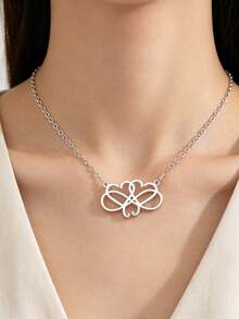 LIKGREAT 1pc Women's Stainless Steel Infinity Symbol Double Heart Line Pendant Necklace, Minimalist Hollow Design, Delicate Niche Accessory For Daily Commute - Fashion Series - View 6