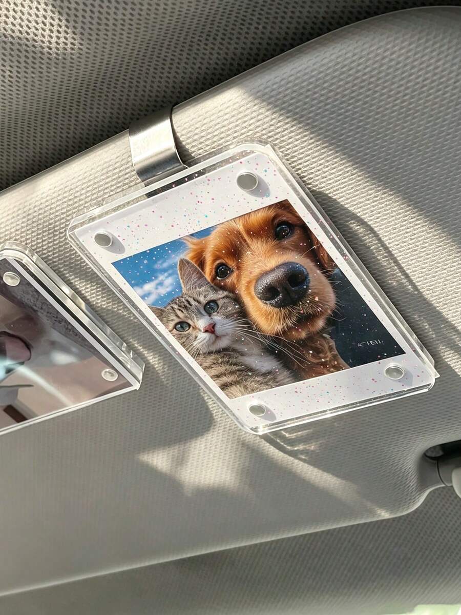 Novo Clipe Magnético para Foto no Quebra-sol do Carro, Ímã de Geladeira Acrílico Universal Transparente, Porta-Retrato Magnético Instantâneo, Clipe Porta-Retrato para Quebra-sol do Carro, Porta-Retrato Personalizado DIY para Decoração Interna do Carro, Presente para Casal, Clipe Porta-Retrato Memorial de Família e Animais de Estimação
