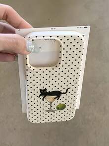 1pc Fashion Full Screen Black Polka Dot Black Cat Cocktail Fruit Watercolor Pattern Phone Case, Anti-Drop Anti-Scratch Anti-Fingerprint Leather Texture TPU Soft Shell Protective Cover Compatible With Samsung S25/S24/S23/S22/S21/A73/A72/A55/A54/A53 Apple 11/12/13/14/14plus/15/15plus/16/16plus/7/8plus/17/17pro And Other Models - Multicolor - View 1