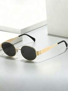 Classic Retro Oval Metal Frame Stylish Glasses, Suitable For Casual, Elegant, Sexy, Retro Street Style, Party And Other Occasions - black gray - View 3