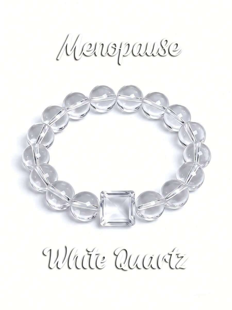 Quartz Beaded Bracelet, Helps Maintain Emotional Balance, Simple Style Skin-Friendly Elastic Cord Jewelry - White - View 1