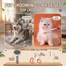 3-In-1 Pet Grooming Kit For Dogs And Cats - Self-Cleaning Slicker Brush, Flea Comb And Nail Clipper, Effectively Removes Hair, Untangles And Removes Fleas, Gently Cares For Long/Short Haired Pets' Skin - Multicolor - View 1