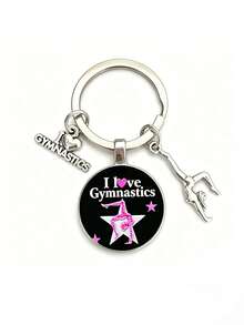 1pc Artistic Gymnastics Pattern Round Keychain Ornament, Free Gymnastics Enthusiast Stainless Steel Round Metal Key Ring, Competition Champion Keychain Pendant, Sports Series Pendant, Daily Matching Outings, Women's Car Key Decoration, Backpack Bag Wallet Charm, Gift. - Multicolor - View 13