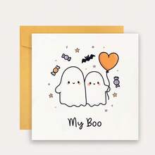 1pc Cute My Boo Ghosts Greeting Card With Envelope, Funny Halloween Square Postcard, Romantic Couples Anniversary Love Blessing Card, Aesthetic Spooky Season Invitation For Boyfriend Girlfriend - View 2