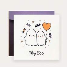 1pc Cute My Boo Ghosts Greeting Card With Envelope, Funny Halloween Square Postcard, Romantic Couples Anniversary Love Blessing Card, Aesthetic Spooky Season Invitation For Boyfriend Girlfriend - View 3