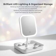 مرآة مكياج LED بحلقة مستطيلة مستديرة من مواد فاخرة، مع صينية تخزين مدمجة متعددة الأقسام، تحكم باللمس قابل للتعديل في السطوع والتعتيم، مرآة سطح مكتب بلونين أبيض ووردي، مناسبة للفتيات والنساء كأداة تجميل للحمام والمنزل، بطارية 500mAh - متعدد الألوان - مشاهدة 11
