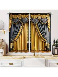 2 pièces Rideaux de fenêtre de couleur dorée, avec un motif floral européen aristocratique factice, style de suspension sur tringle, impression numérique, tissu en polyester semi-transparent, convient pour le salon, la cuisine, la chambre, le bureau, la salle de bain, l'hôtel, la salle à manger, la décoration de la maison - Doré - Voir 10