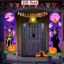 2pcs Halloween Porch Banner, Blood Hand Zombie Skeleton Witch Gothic Hanging Flag, Front Door Decor, Indoor Outdoor Yard Garage Farmhouse Horror Party Decor, Spooky Creepy Scary Gothic Holiday Supplies, Halloween Themed Decorative Hanging Banner - Halloween Couplets - View 15