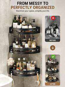 1/2/3 piezas Estantería de esquina de baño con ventosa triangular, estantería de almacenamiento de esquina de baño sin taladro, estantería de almacenamiento de esquina de baño de 3 niveles, organizador de esquina de baño con ventosa, estantería de almacenamiento montada en la pared de baño y cocina - Multicolor - Ver 5