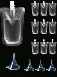 30个/15个装可重复使用塑料饮料袋，带漏斗 - 300毫升/500毫升自封果汁袋 | 防漏、透明、便携，适合户外使用，可装咖啡和冷/热饮 - 彩色 - 查看 2