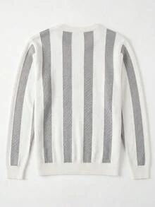 GRDR 1pc Men's Autumn/Winter Casual Colorblock Knit Sweater - White - View 8