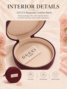 Gucci Red Cushion Bag, 8.5CM/3.34IN*8.5CM/3.34IN, Vertical Striped Fabric, Zipper Closure With Strap, Compact And Portable, Versatile Storage - Burgundy - View 8