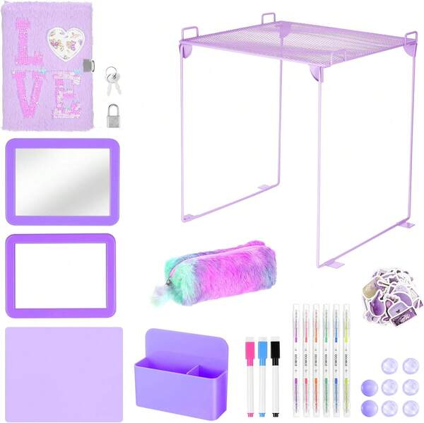 25PCS Locker Organizer Accessories, Purple Locker Accessories Kit, Girls Lockers Decorations, Magnetic Locker Accessories Set, Locker Decor, Back To School Essentials, With Locker Shelf, Etc.