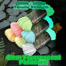 Tali Bercahaya 50/100 kaki, Tebal 4mm, Campuran Poliester, Kekuatan Tarik 249,48 KG/250, Tali Bercahaya 7 Untai, Cocok untuk Gelang Buatan Tangan, Tali Darurat Luar Ruangan (Tidak Cocok untuk Terjun Payung dan Olahraga Ekstrem Lainnya) - Krem - View 1