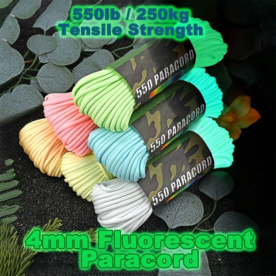Tali Bercahaya 50/100 kaki, Tebal 4mm, Campuran Poliester, Kekuatan Tarik 249,48 KG/250, Tali Bercahaya 7 Untai, Cocok untuk Gelang Buatan Tangan, Tali Darurat Luar Ruangan (Tidak Cocok untuk Terjun Payung dan Olahraga Ekstrem Lainnya) - Krem - View 1
