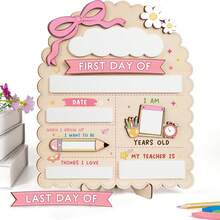 "First Day Of School" Sign, Includes Back To School & End Of Term Commemorative Board And Marker; Suitable For Preschool, Kindergarten Transition And Kindergarten, Reusable Wooden Blackboard, Easy To Write And Erase (With Bow Decoration), Can Fill In Name, Date, Age, Dream, Teacher Information, Growth Record Board, Back To School Season Kindergarten Enrollment Children Photo Prop, Family Commemorative Gift - Multicolor - View 9