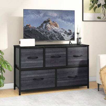 Yitahome Chest Of Drawers, Fabric 5-Drawer Storage Organizer Unit For Bedroom Living Room Closet, Sturdy Steel Frame, Easy Pull Fabric Bins & Wooden Top, Fabric Dresser
