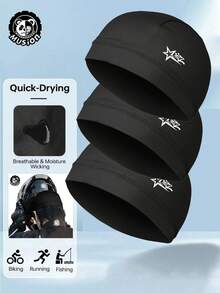 Musion 1/3pcs Star & Letter Print Helmet Liner, Breathable Sweat-Absorbing Durag Knit Cap, Windproof Motorcycle Riding Running Helmet Inner Cap - Multicolor - View 8