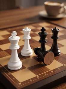 Vintage Luxury Black & Gold Checkerboard Chess Set, Foldable & Portable Storage Board Game, Includes Chess Pieces, Suitable For Adults, Family Leisure, Educational Strategy Game, Easy To Store - Black - View 2