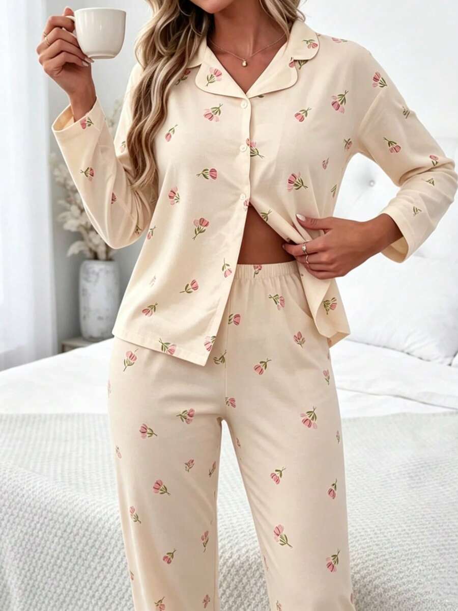 Nina Bonheur 2pcs Set Piyama Wanita Longgar Nyaman Bernapas Atasan Lengan Panjang dan Celana Panjang